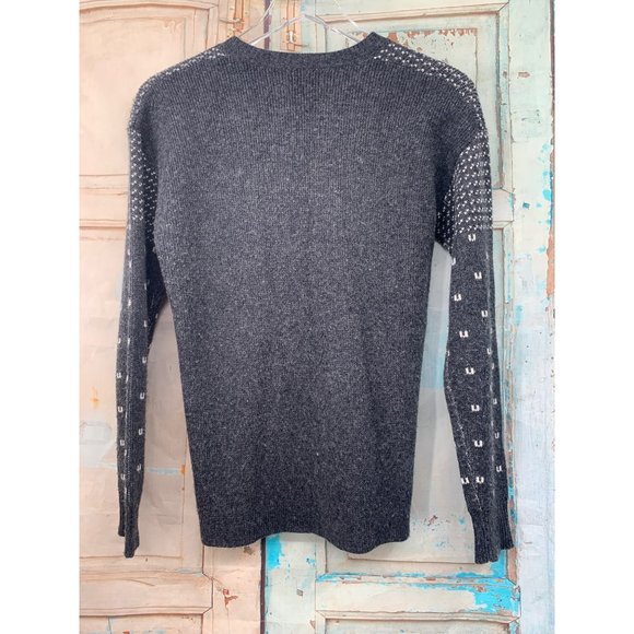 J Crew Deer Sweater V Neck Style B 3786  S Gray Cream  Deer Sweater Marino Wool - Picture 5 of 6